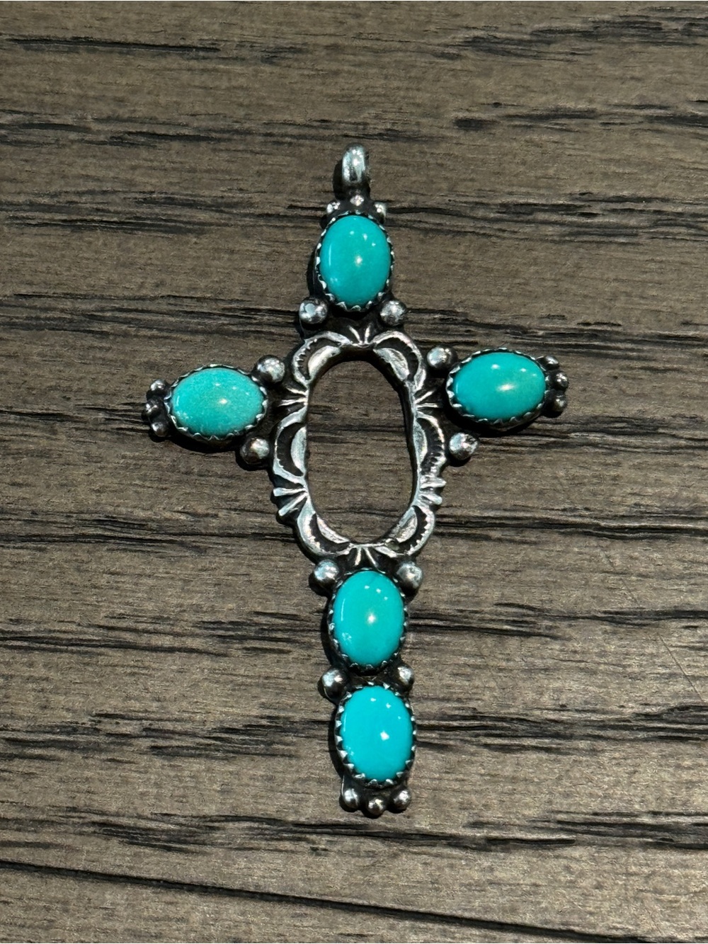 Vintage EDE 925 Sterling Silver Turquoise Cross Pendant